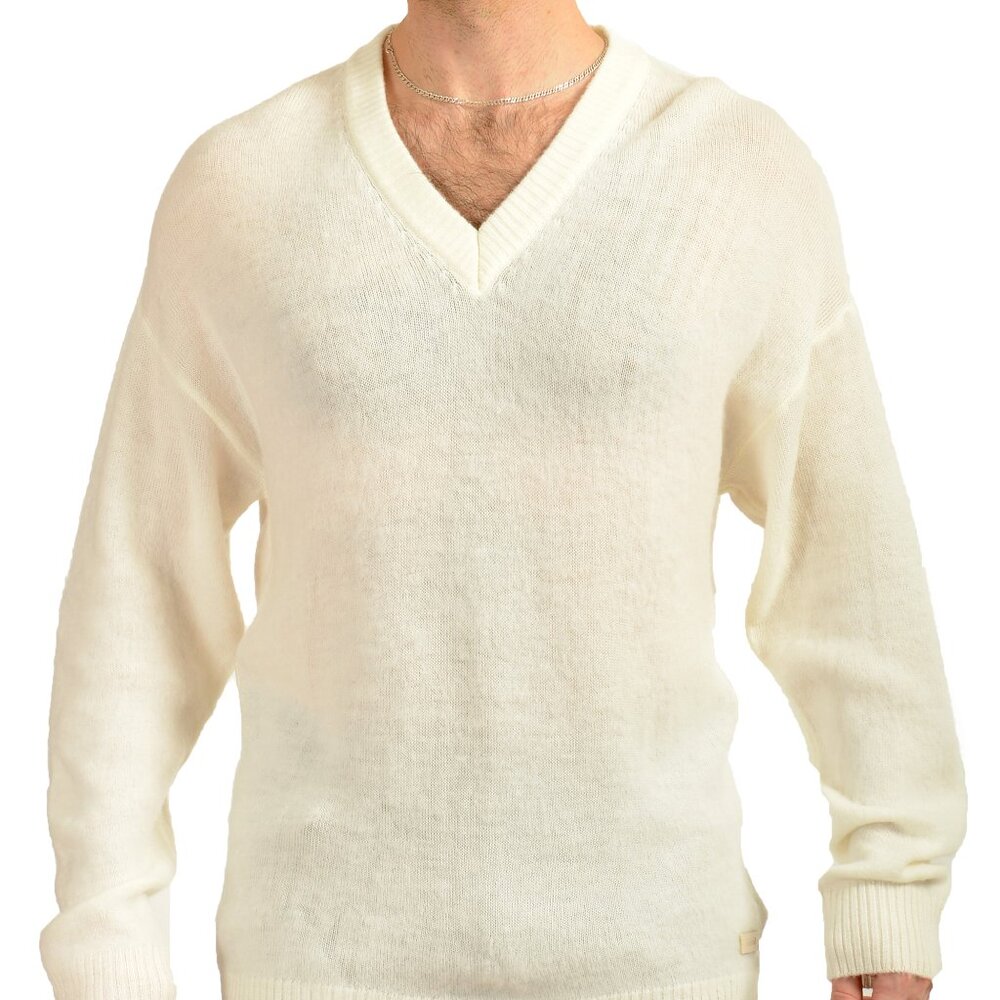 Scuderia Ferrari Men's Ivory 100%Wool V-Neck Pullover Sweater US M IT 50